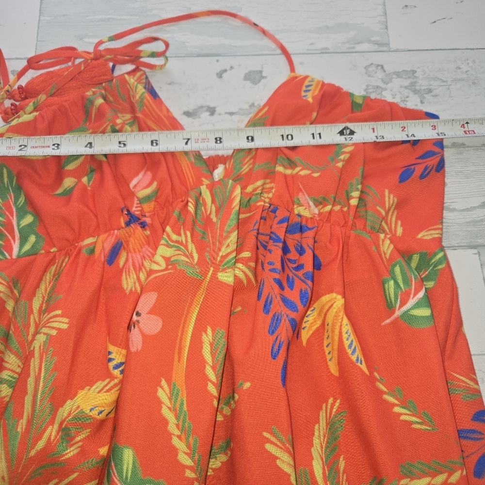 Chelsea & Violet Orange Tropical Print Spaghetti Strap Maxi Dress Size 2 - Picture 5 of 10